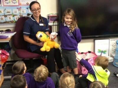Magna’s manager teaches local school children all about being a nurse