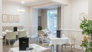 Walstead Place Care Home, newly refurbished dining room in November 2023